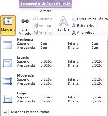 Margens da caixa de texto