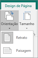 Guia de Design de Página com a Orientação selecionada e as opções de Retrato ou Paisagem.
