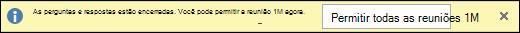Captura de tela de uma notificação fechada de perguntas e respostas