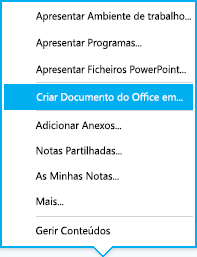 Opção de coautoria no menu Compartilhamento a partir de conversa de Mensagem Instantânea