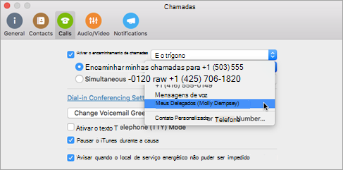 Definir chamadas para Meus Representantes