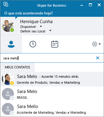 Captura de tela da janela do Skype for Business ao procurar um contato para adicionar.