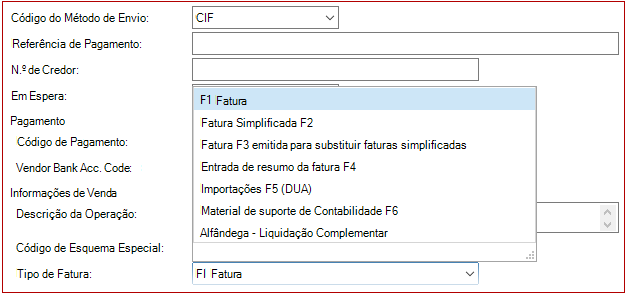 Novo tipo de fatura de compra Customs Completementary Liquidation