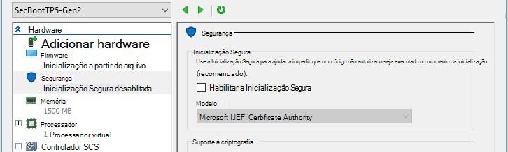 Habilitar a Inicialização Segura