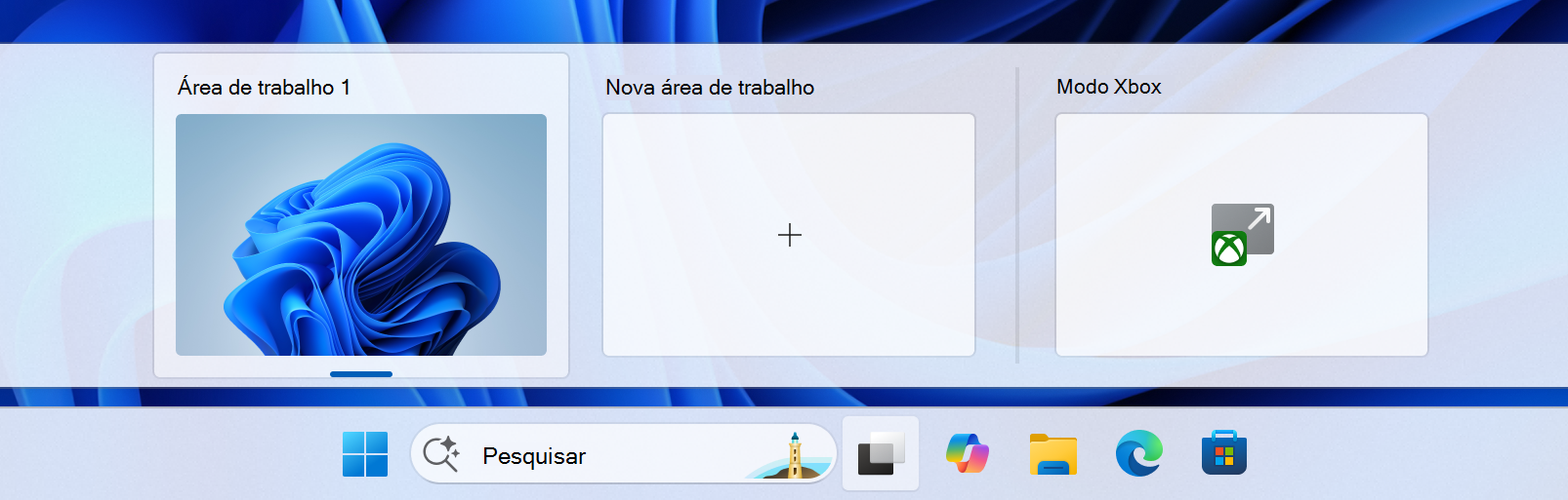 Visão de Tarefas Entrada do modo Xbox