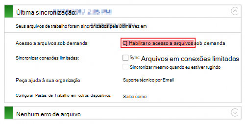 Miniaplicativo do painel de controle das pastas de trabalho