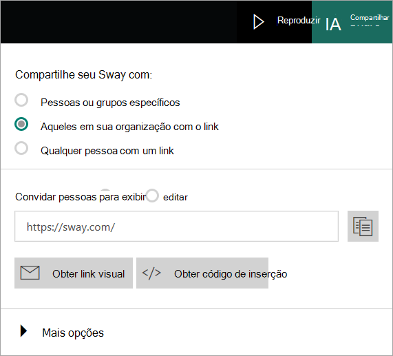 Menu do Sway a partir de uma conta corporativa