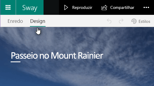 Clique na guia Design para visualizar o Sway atual