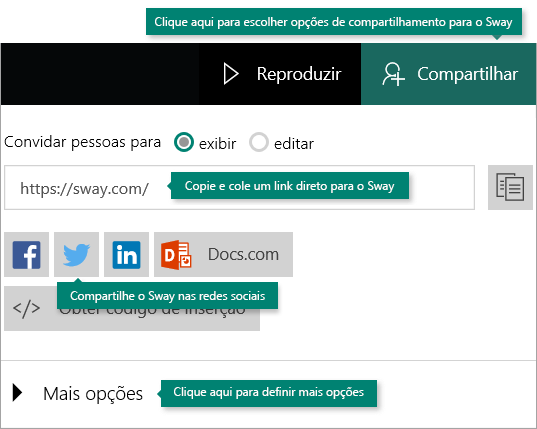 Opções de compartilhamento no Sway