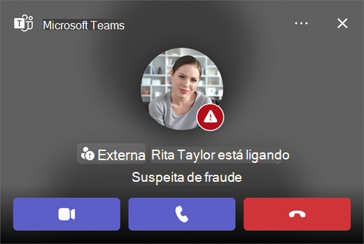 Captura de tela de uma chamada suspeita de fraude no Microsoft Teams.