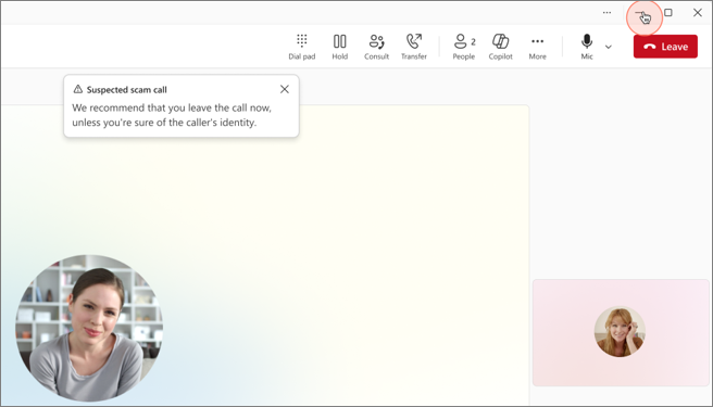 Captura de tela de um rótulo de chamada suspeita de spam.