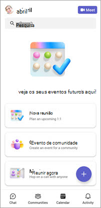 Captura de tela da tela da guia Calendar no Teams Gratuito para dispositivos móveis