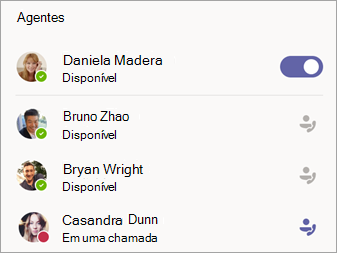Lista de agentes no canto inferior direito