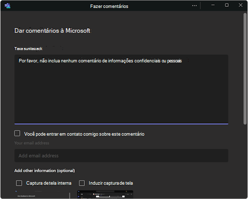 Caixa de diálogo para dar comentários