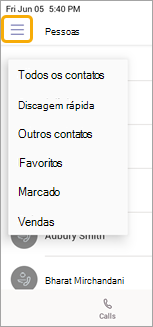 Menu Grupos de chamadas