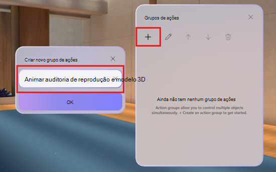 Captura de ecrã a mostrar como criar um novo grupo de ações num evento envolvente.