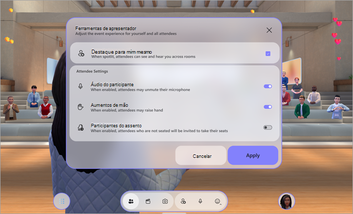 Captura de tela mostrando o prompt de evento Iniciar em um evento imersivo.
