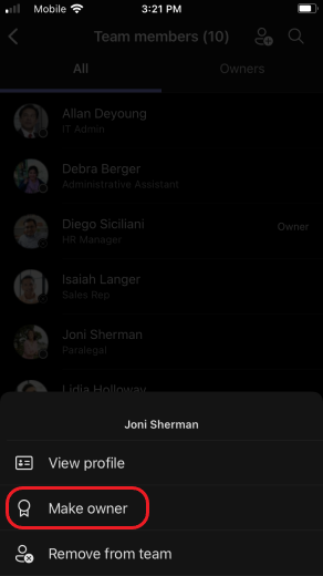iOS tornar proprietário da equipe