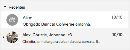 Captura de ecrã de mensagens com uma pré-visualização de mensagem que também mostra o carimbo de data/hora.