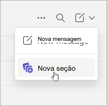 Captura de ecrã a mostrar a nova mensagem e a nova opção de secção que é apresentada depois de selecionar novos itens enquanto estiver numa conversa de vista separada.