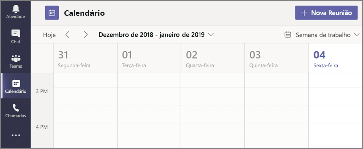 Selecione Calendário e, em seguida, selecione Nova Reunião.