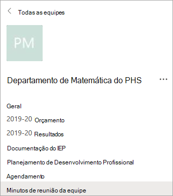 Canais numa equipa PLC.