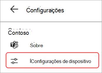 Captura de ecrã da IU das definições do dispositivo realçada no painel do Teams