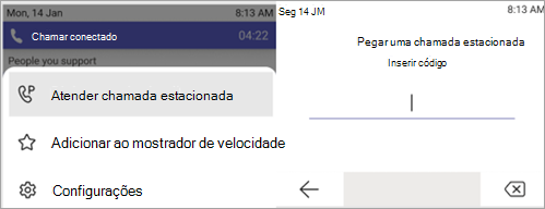 Captura de tela mostrando o processo para pegar a chamada estacionada.