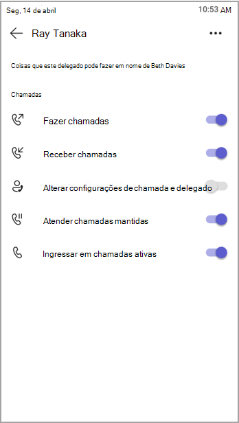 Exibir permissões para delegados.