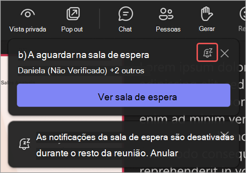 Captura de tela de uma notificação de lobby destacando o ícone Silenciar essas notificações.
