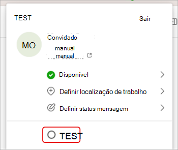 Captura de ecrã a mostrar como mudar de organização no Microsoft Teams.
