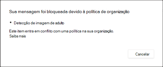 Uma mensagem de caixa de diálogo explica por que motivo uma mensagem foi eliminada para conter conteúdo para adultos.