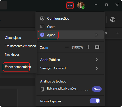 Como acessar o menu de ajuda no Teams.