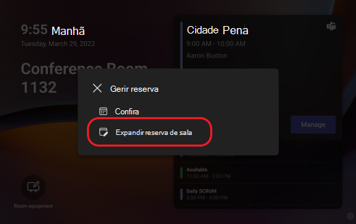 painel do Teams expandir a reserva de sala