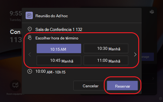 painel do Teams quarto de reserva
