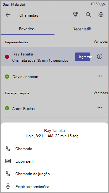 Traga o menu inferior com opções de permissões.