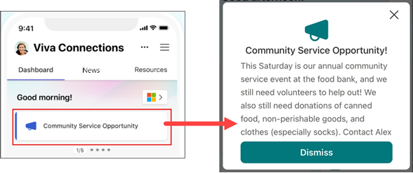 Screenshot showing an announcement being opened.