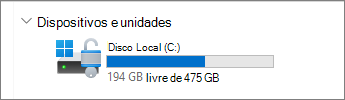 Imagem do Explorador de Arquivos do espaço disponível na unidade C.