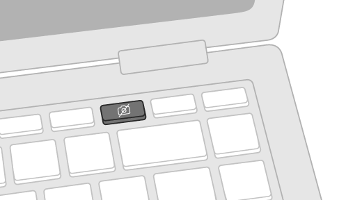 Mostra a tecla de teclado que desliga a câmera. Está na linha superior e é a terceira chave da borda direita.