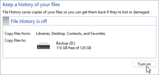 Captura de tela da configuração de backup do histórico de arquivos do Windows.