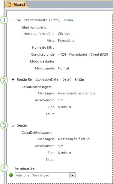 Uma macro que contém uma instrução Se/Senão Se/Senão.