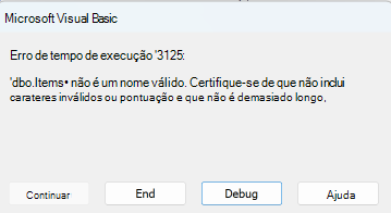 Erro nas tabelas do servidor do Access