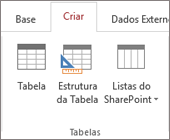 Comando do friso do Access para Criar Estrutura > da Tabela