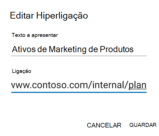 Caixa de diálogo Editar Ligação do Outlook para Android.