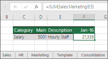 Referência da fórmula para folhas de cálculo 3D do Excel
