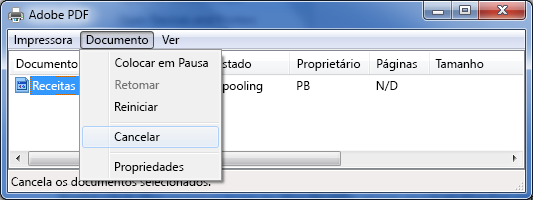 No menu Documento, clique em Cancelar.