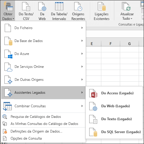 Obter opções & Transformar Menu Legado