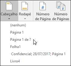 Opções incorporadas de Cabeçalho & Rodapé