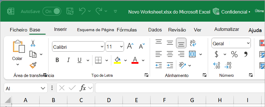 Novo ficheiro do Excel