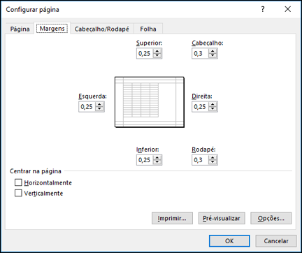 Configuração da > Página Opções de margem
